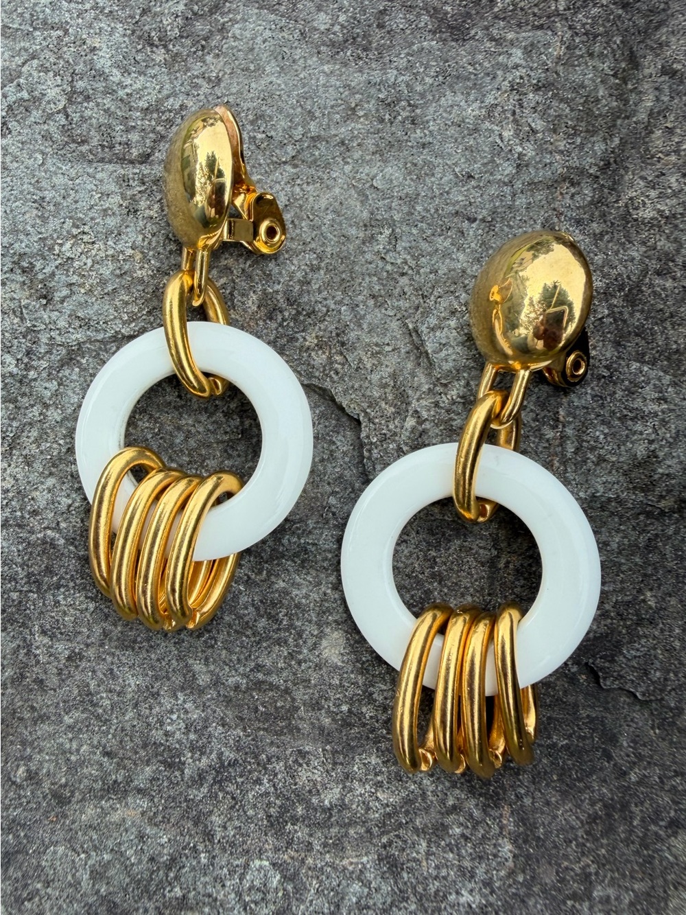 Vintage Monet Dangly Gold Hoop Clip On Earrings